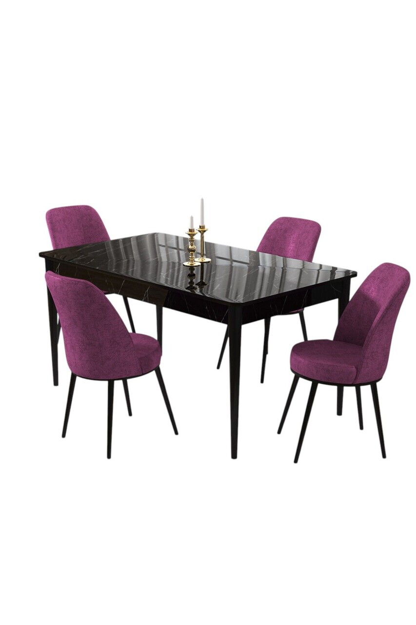 Set masa si scaune (5 piese), Hanah Home, Pir, Model de marmură neagră / violet — imaginea 2