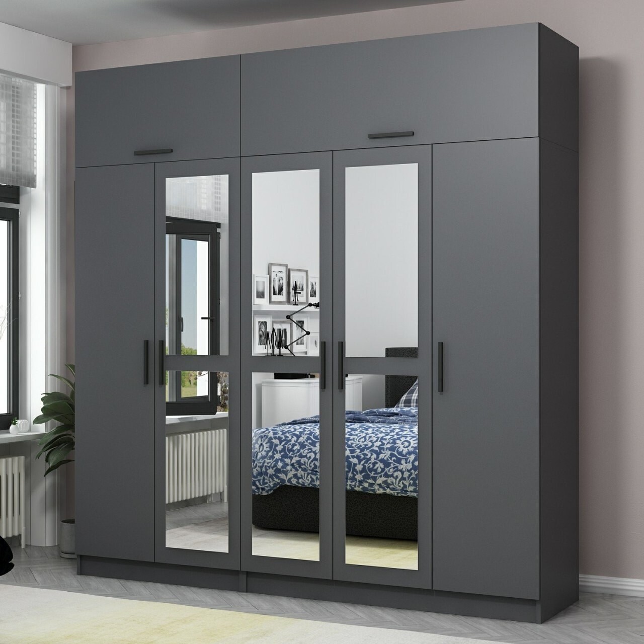 Dulap pentru haine, Minerva, Kale, 225x255x52 cm, PAL, Antracit - 1 | YEO
