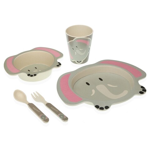 Set de masa pentru copii, 5 piese, Versa, Elephant, fibra de bambus, multicolor