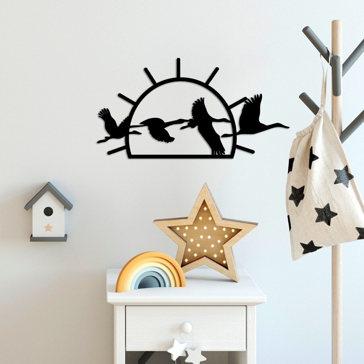 Decoratiune de perete, Migrant Birds, Dimensiune: 50 x 26 cm, Negru