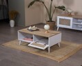 Masuta de cafea, Wolina, Goose, 55x100x45 cm, Corp: 100% MDF, Alb / Stejar