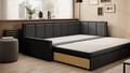 Canapea extensibila brat dreapta 3 locuri, ELTAP, Fulgeo, 214x82x77 cm, lemn/catifea din poliester, gri inchis