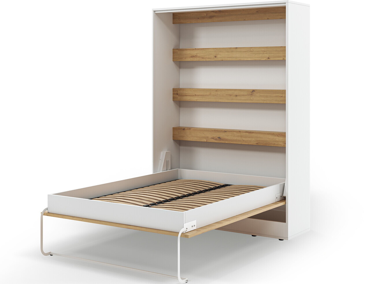 Pat rabatabil vertical cu biblioteca, 140x200 cm, ELTAP, Devesto, PAL/metal, alb/natur - view 5