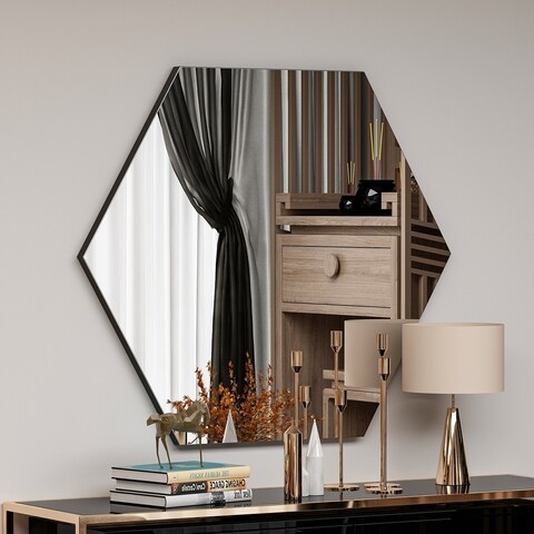 Oglinda decorativa, Siam, Zeo, 70x60x2.2 cm, MDF , Negru