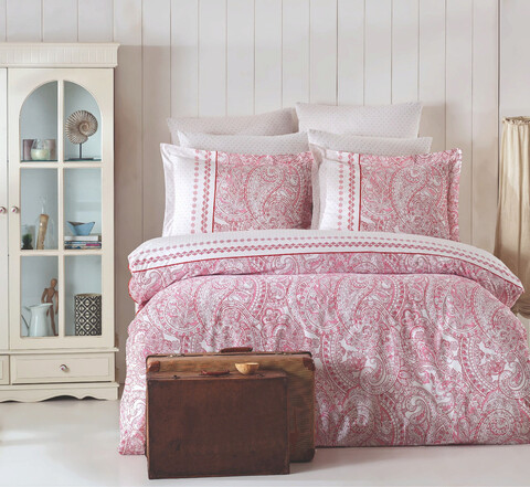 Lenjerie de pat pentru o persoana (FR), Paisley - Pink, Pearl Home, Bumbac Ranforce
