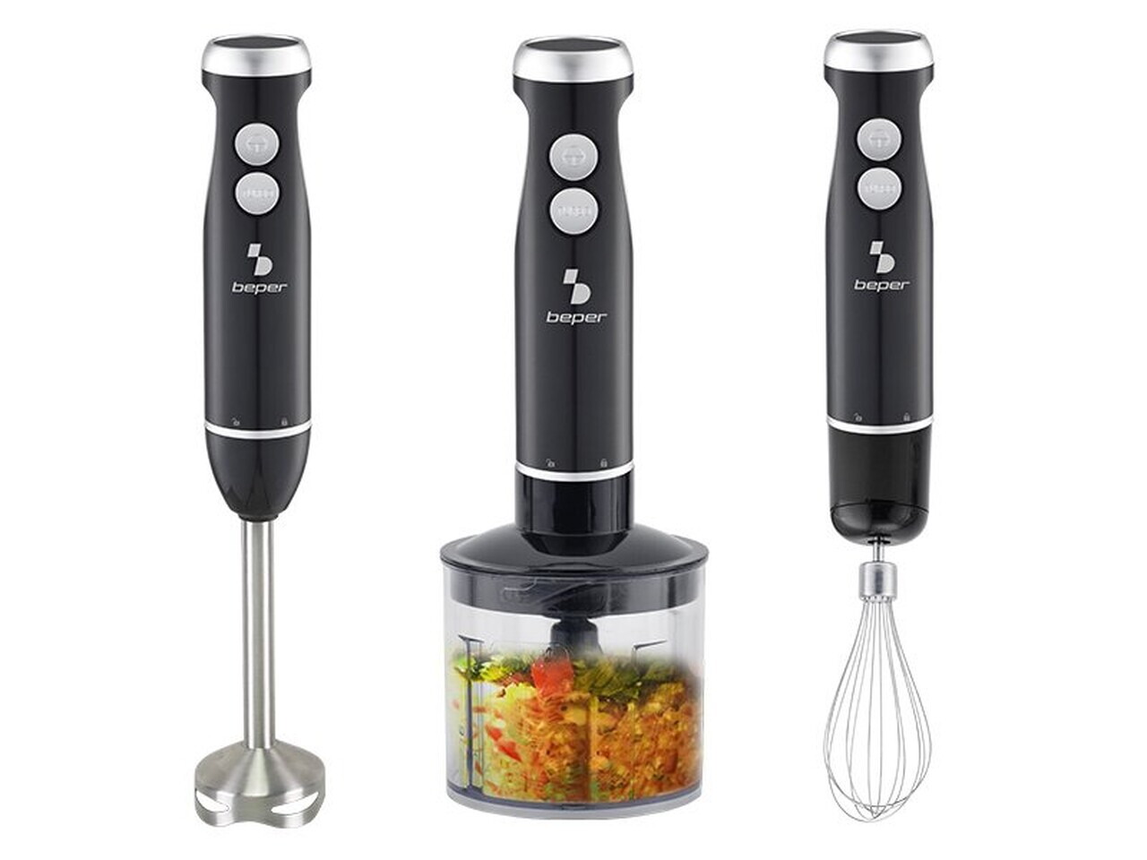Set blender 4 in 1 Beper, 6.5x38 cm, 700-1000W, 500 ml/700 ml, ABS/inox, negru/transparent - view 2