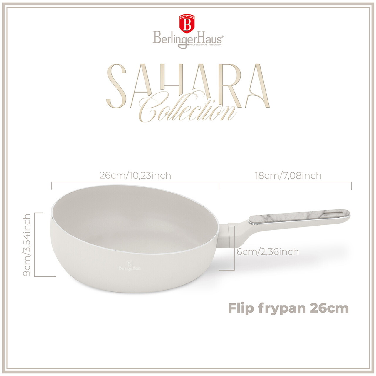 Tigaie flip Berlinger Haus, Sahara Marble, 26 cm, aluminiu, crem mat/marmura - imagine 6