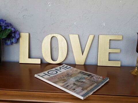 Decoratiune de perete, Gold Love, 45x2x25 cm, Placaj , Auriu La Moneta