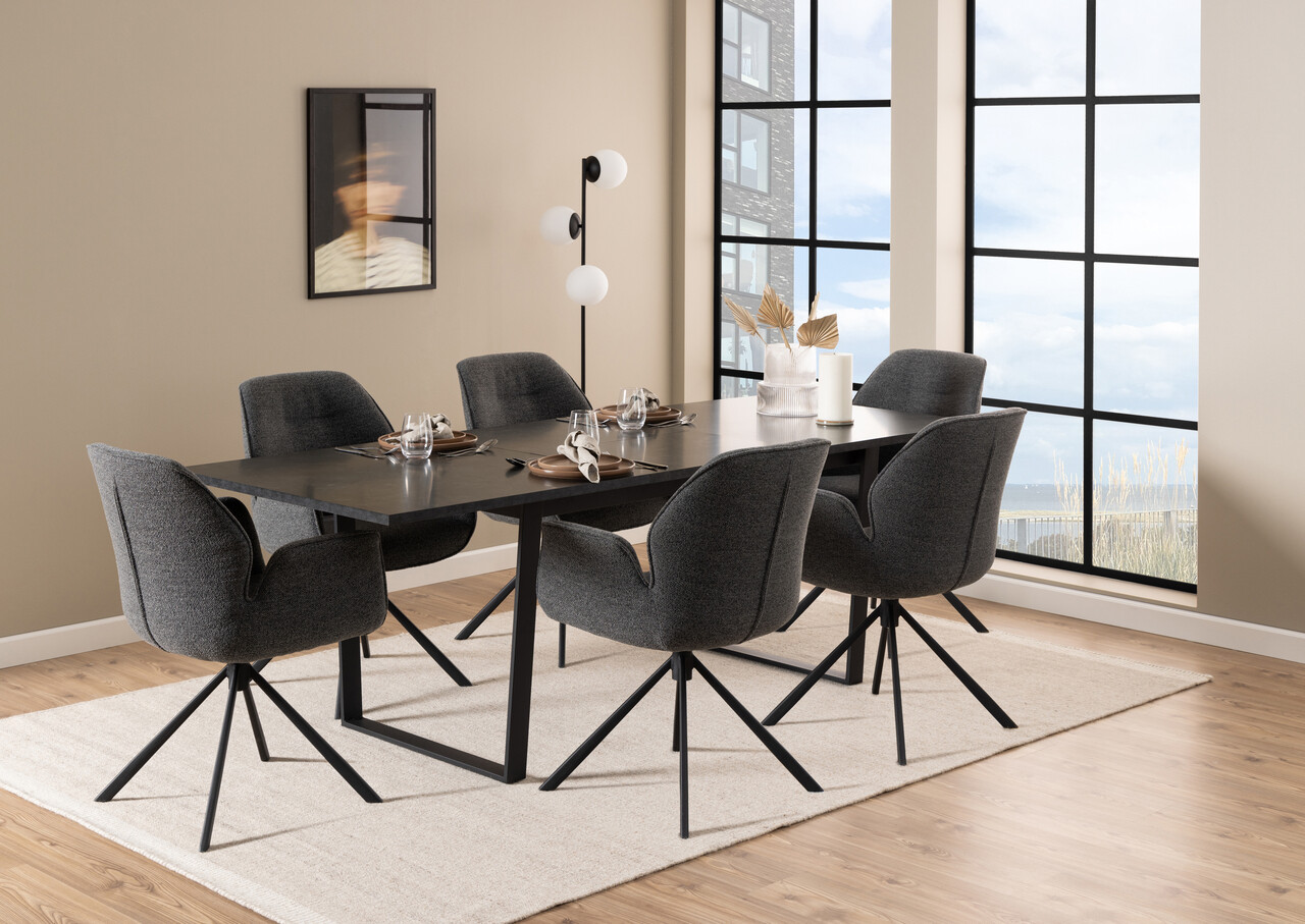 Scaun Aura, Actona, 62x61x90 cm, rotativ, tesatura Boucle/otel, antracit - view 6