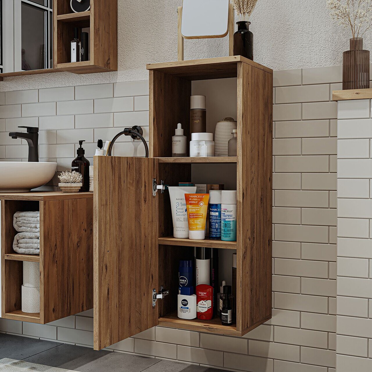 Dulap de baie, Hanah Home, 2469, 35x90x30 cm, MDF, Maro — imaginea 2