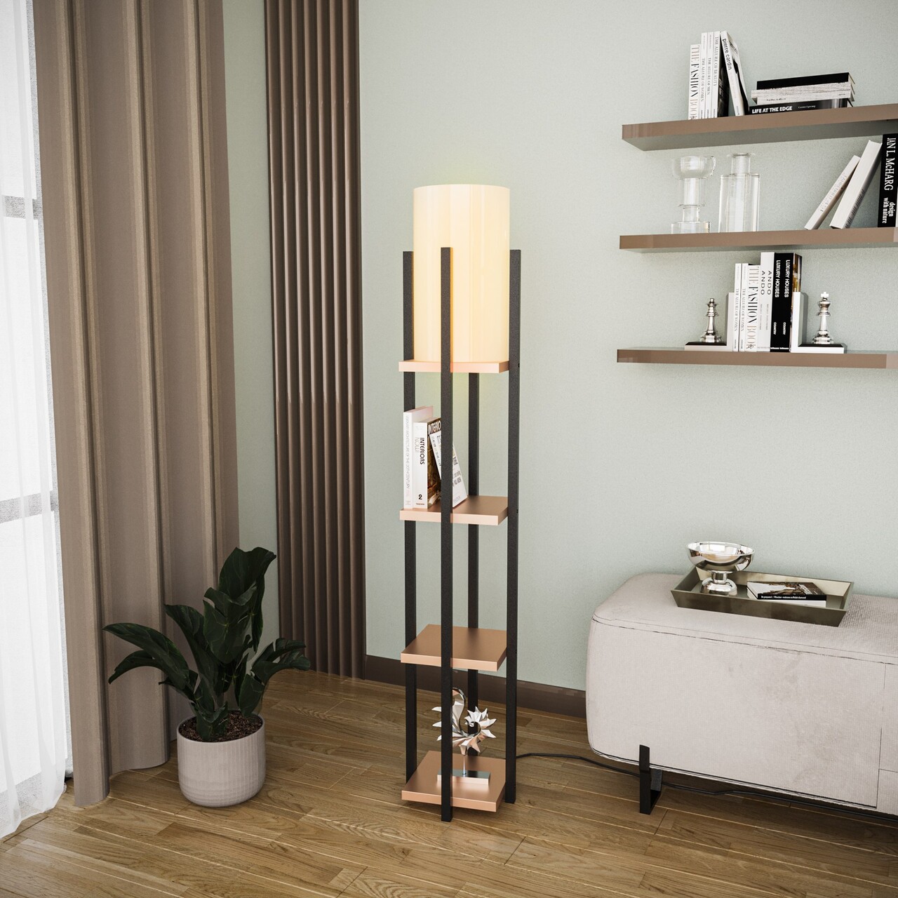 Lampadar, L'essentiel Maison, 892OPV1155, Negru/Cupru - view 3