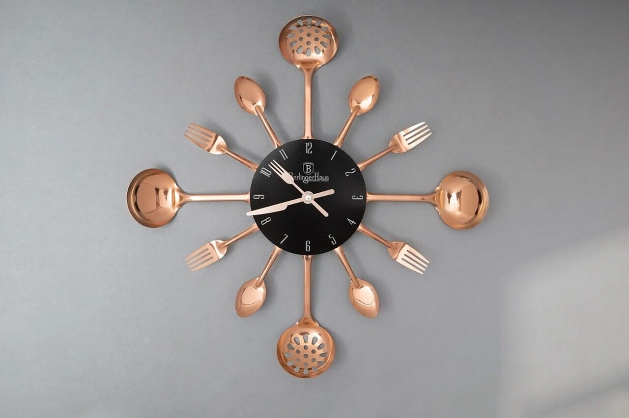 Ceas de perete Berlinger Haus, Black Rose, inox/aluminiu, negru/roz