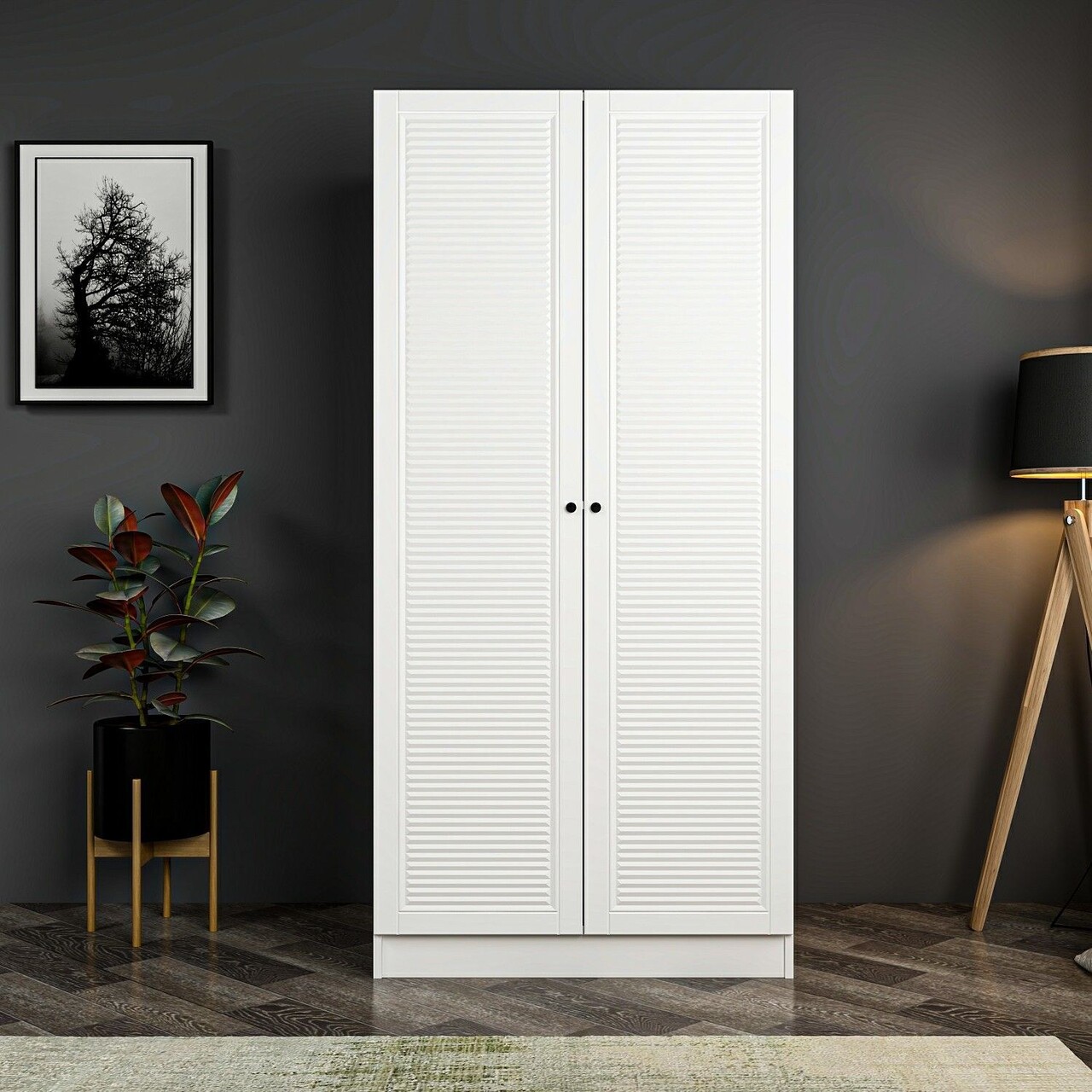 Dulap pentru haine, Minerva, Kale Membrane Blinds White, 90x190x52 cm, PAL, Alb - 1 | YEO