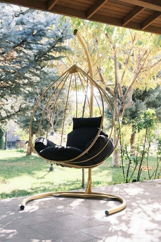 Leagan gradina/terasa, valovi, damla, 110x196x110 cm, metal, aur/negru