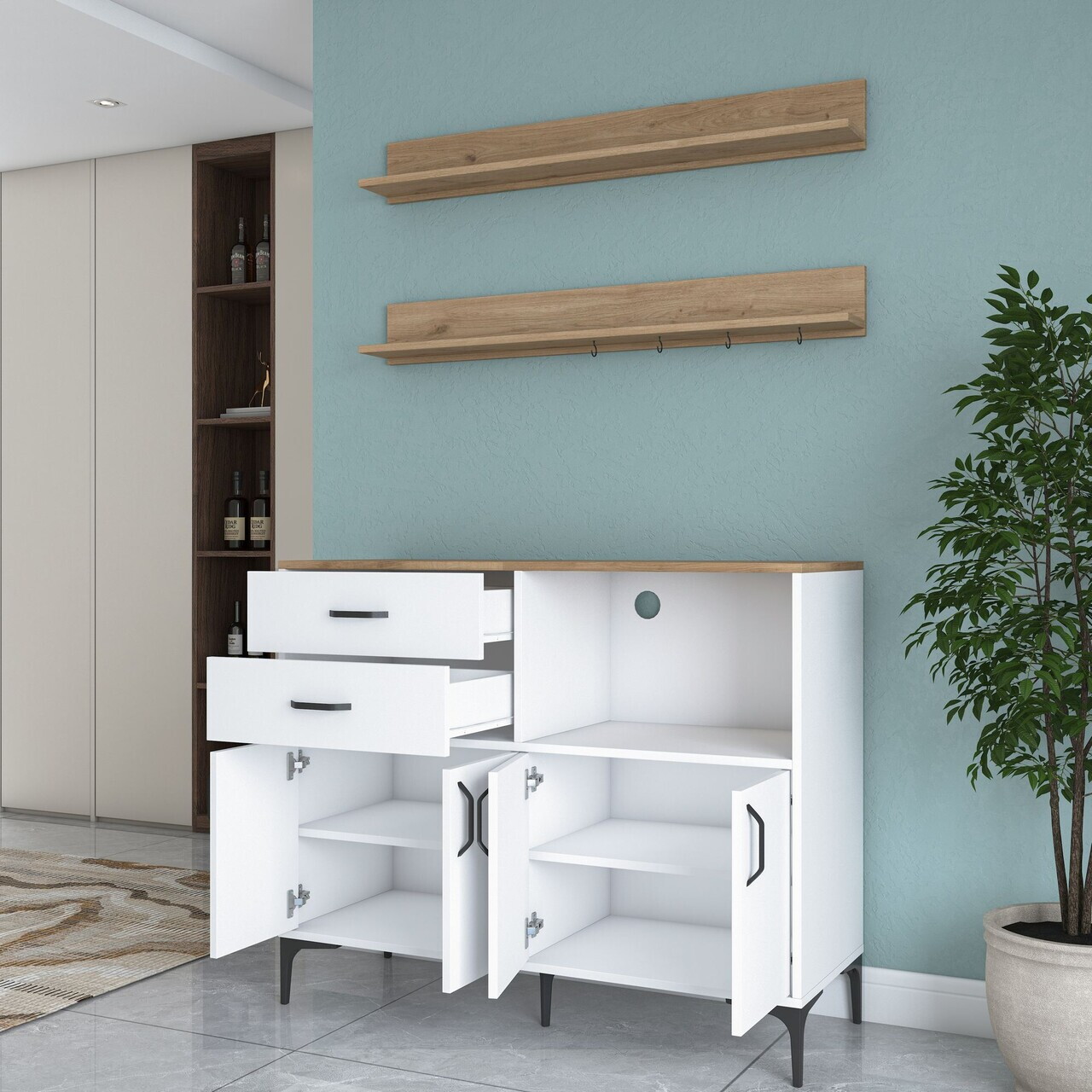 Dulap multifunctional, Hanah Home, JE235, PAL melaminat, Alb/Maro - view 6