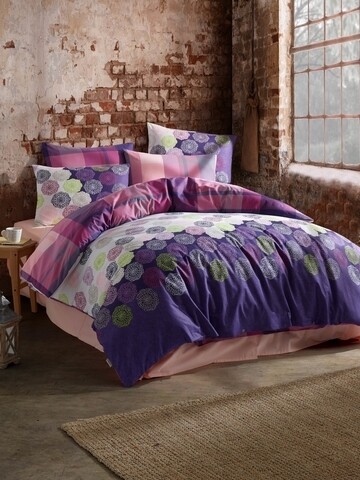 Lenjerie de pat pentru o persoana Dantel, Majoli Home Collection, 3 piese, 160x240 cm, 100% bumbac ranforce, alb/mov