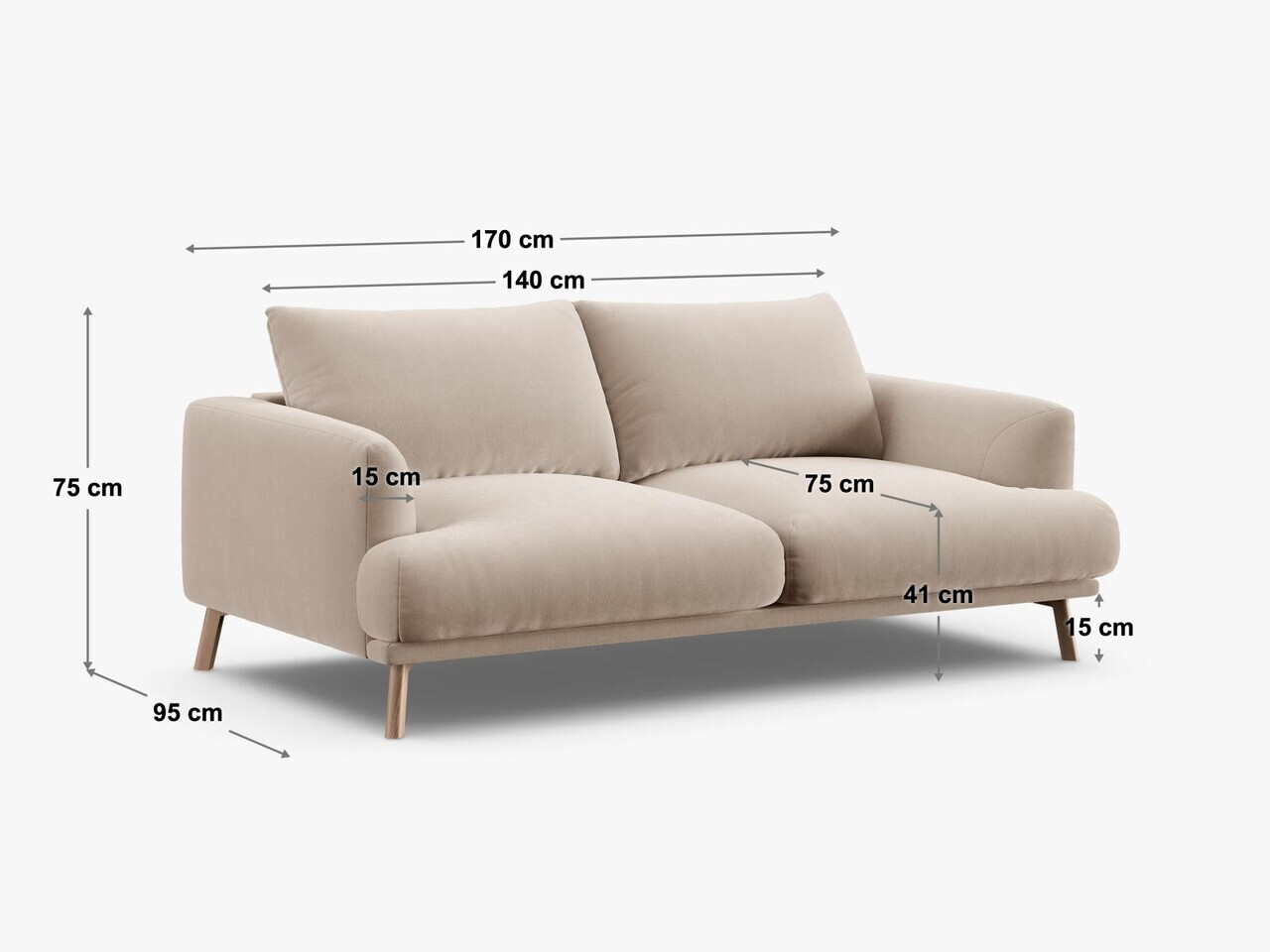 Canapea 2 locuri, Naomi, Micadoni Home, 170x95x75 cm, tesatura structurata, caramiziu — imaginea 2