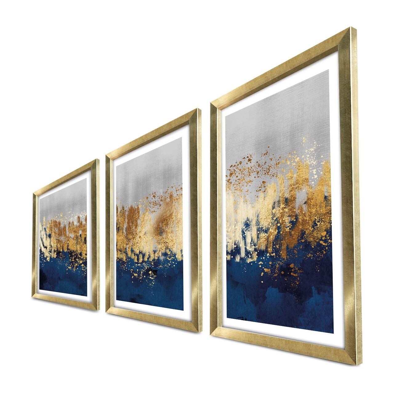 Set 3 tablouri decorative, 3P3853NISCT-020, Lemn, Auriu / Bleumarin / Gri - view 3