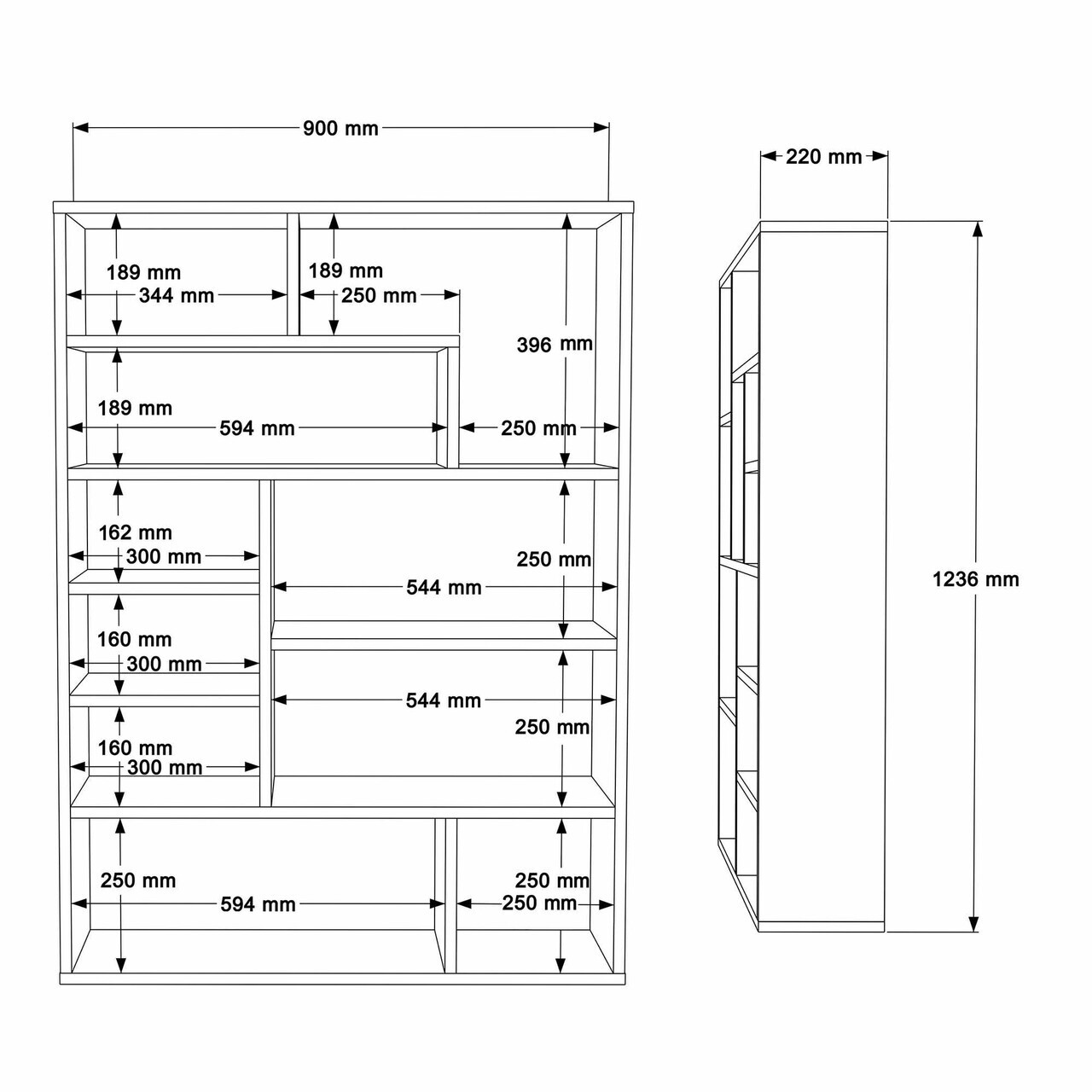 Corp biblioteca, Hanah Home, Kee1-W, 90x123.6x22 cm, PAL, Alb — imaginea 6