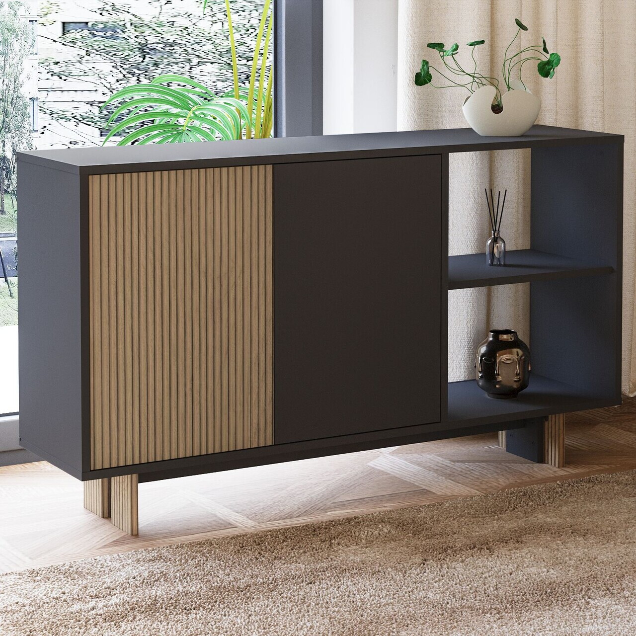 Consola, Hanah Home, Ravello, 140x80x35 cm, PAL, Stejar cald / Antracit — imaginea 3