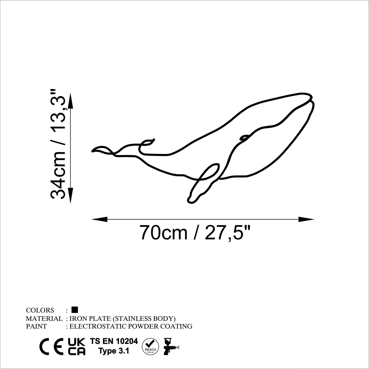 Decoratiune de perete, Whale, Dimensiune: 70 x 34 cm, Negru - view 6