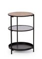 Masuta de cafea cu 3 rafturi Haldor, Bizzotto, D40x60.5 cm, otel/MDF/sticla temperata, negru/natural