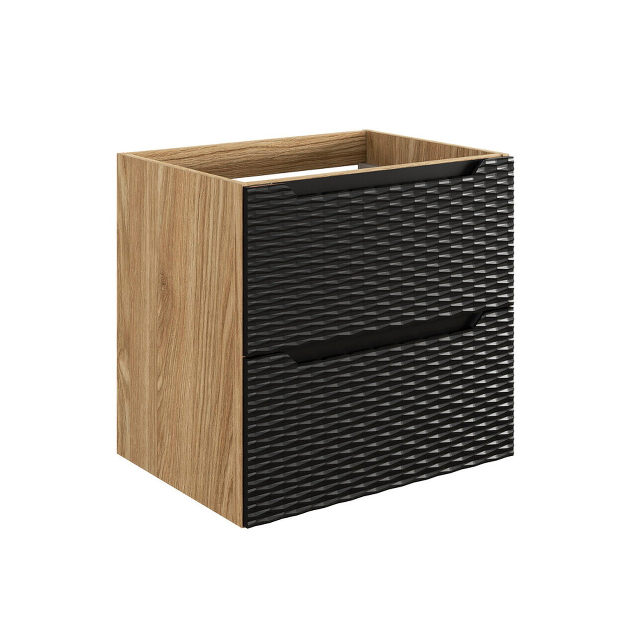 Set mobilier baie, dulap dublu si 2 lavoare, 120 cm Mona, Ocean Black, Comad, MDF/PAL laminat, negru mat/stejar — imaginea 2