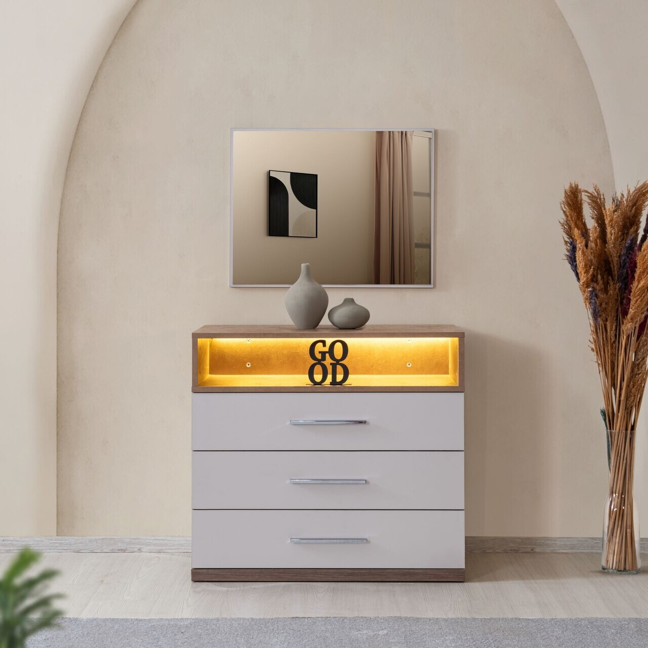 Dulap, Hanah Home, Milano, 85x140x45 cm, PAL, Alb/Maro - view 2