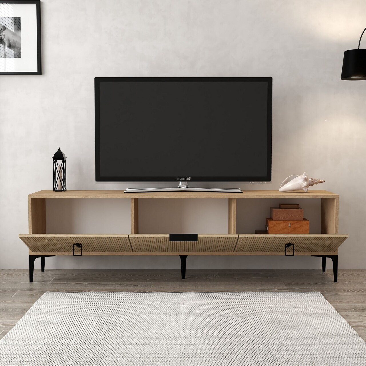 Comoda TV, Hanah Home, Neva 3803, 180x50x35 cm, PAL, Stejar — imaginea 2