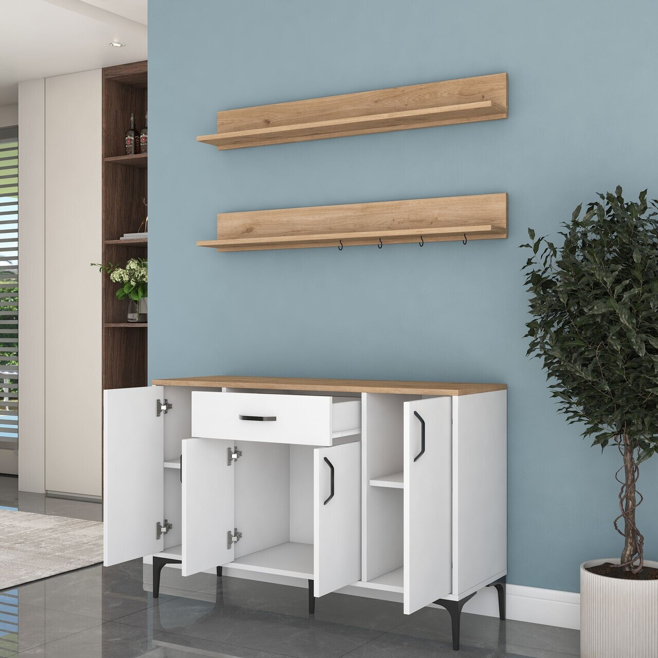 Dulap multifunctional, Hanah Home, JE233, PAL melaminat, Alb/Maro - view 7