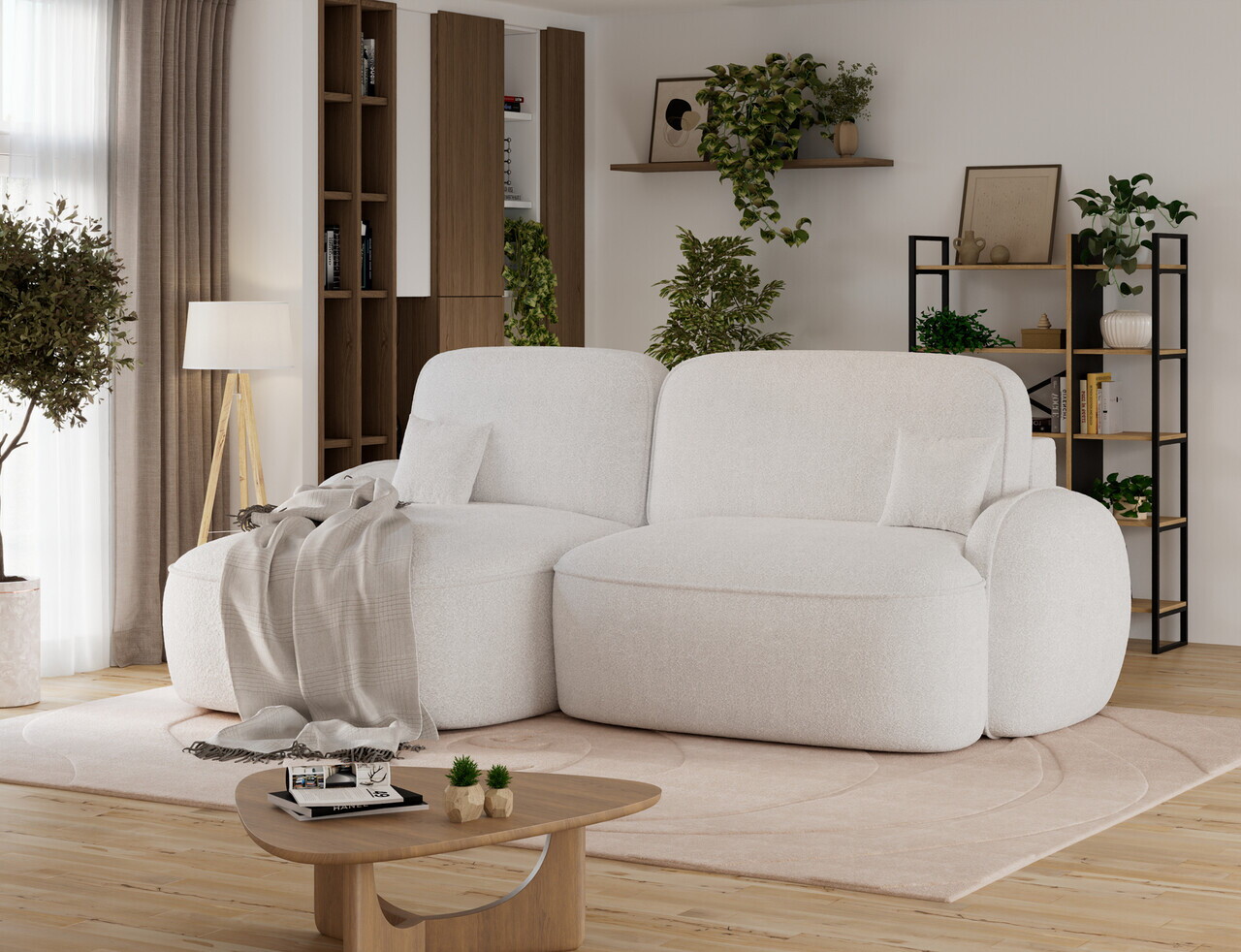 Coltar extensibil stanga 3 locuri ELTAP, Tesalia, 240x150x93 cm, lemn/tesatura boucle, alb — imaginea 3