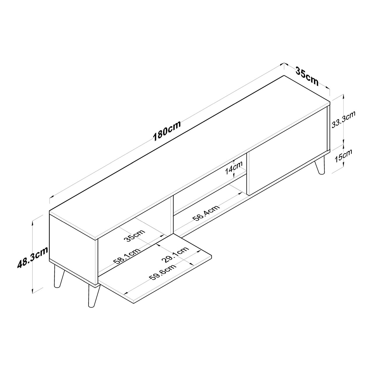 Comoda TV, Wren, A5 - 394, 180 X 48.3 X 35 Cm, Pal Melaminat, Nuc