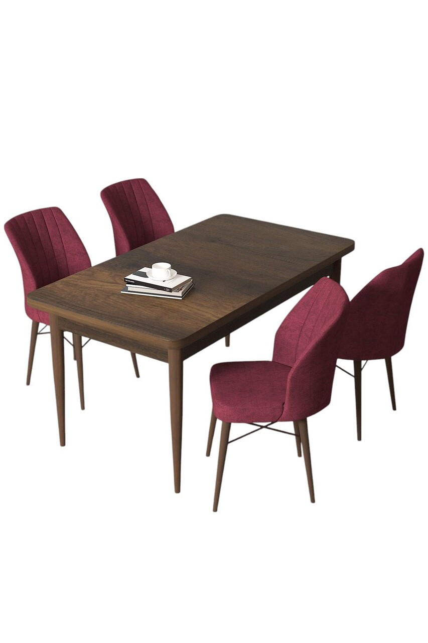 Set masă și scaune (5 bucăți), Hanah Home, Arp, Baroc / Burgundia - view 2