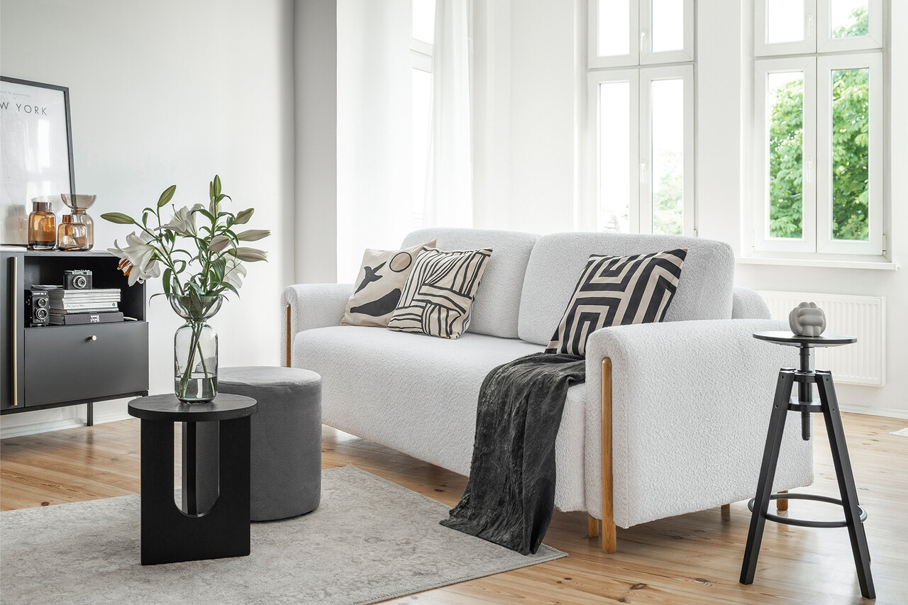 Canapea extensibila 3 locuri, ELTAP, SO-ARC-OA-03ROY, Arcadova, 244x97x97 cm, lemn/poliester, gri deschis/stejar