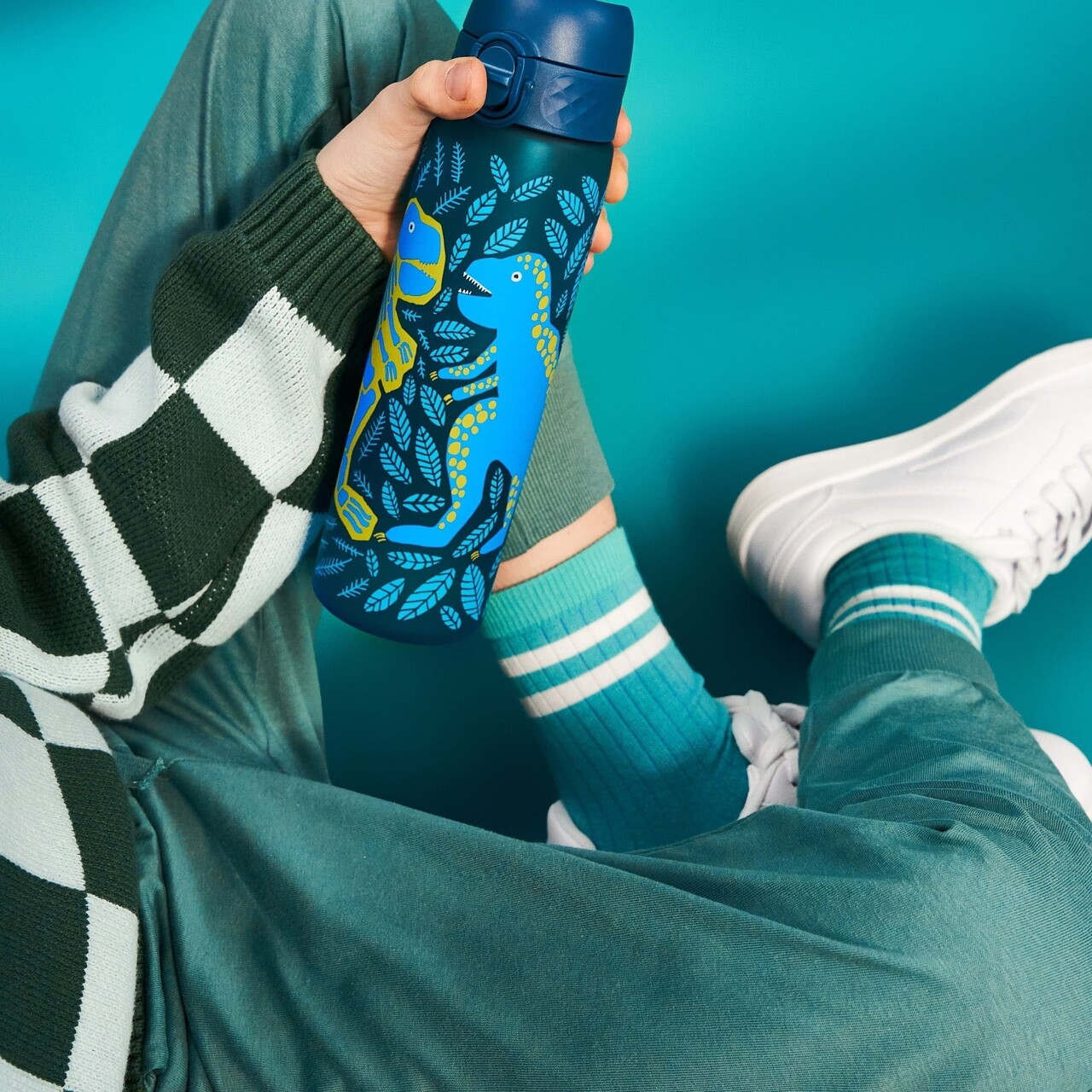 Sticla apa pentru copii Slim, recyclon, 500ml, Dinosaurs - Ion8 - imagine 6