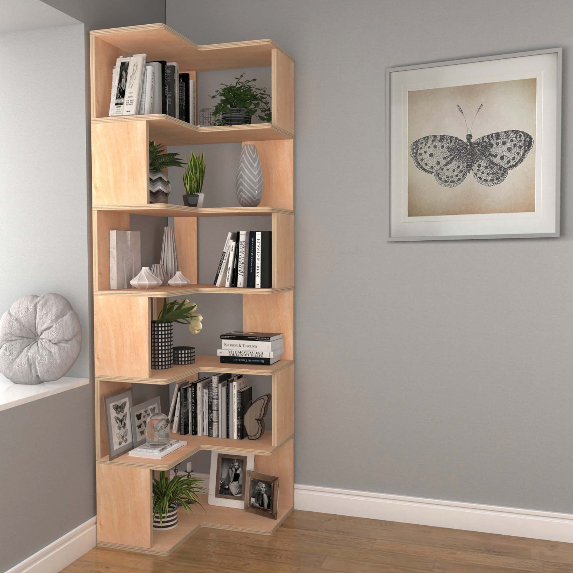 Corp biblioteca, Hanah Home, CPT4805-192, 55x192x27 cm, 100% PLACAJ DE CARPEN, Natural