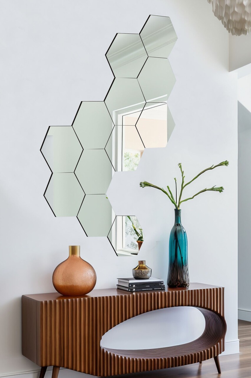 Oglinda decorativa, Mirrorland, Hexagon (12 Pieces), Argintiu