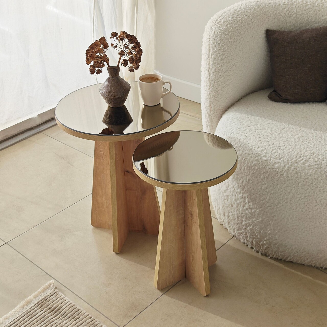 Set masute 2 piese, Hanah Home, Luna 2, Bronz / Stejar Safir - imagine 5