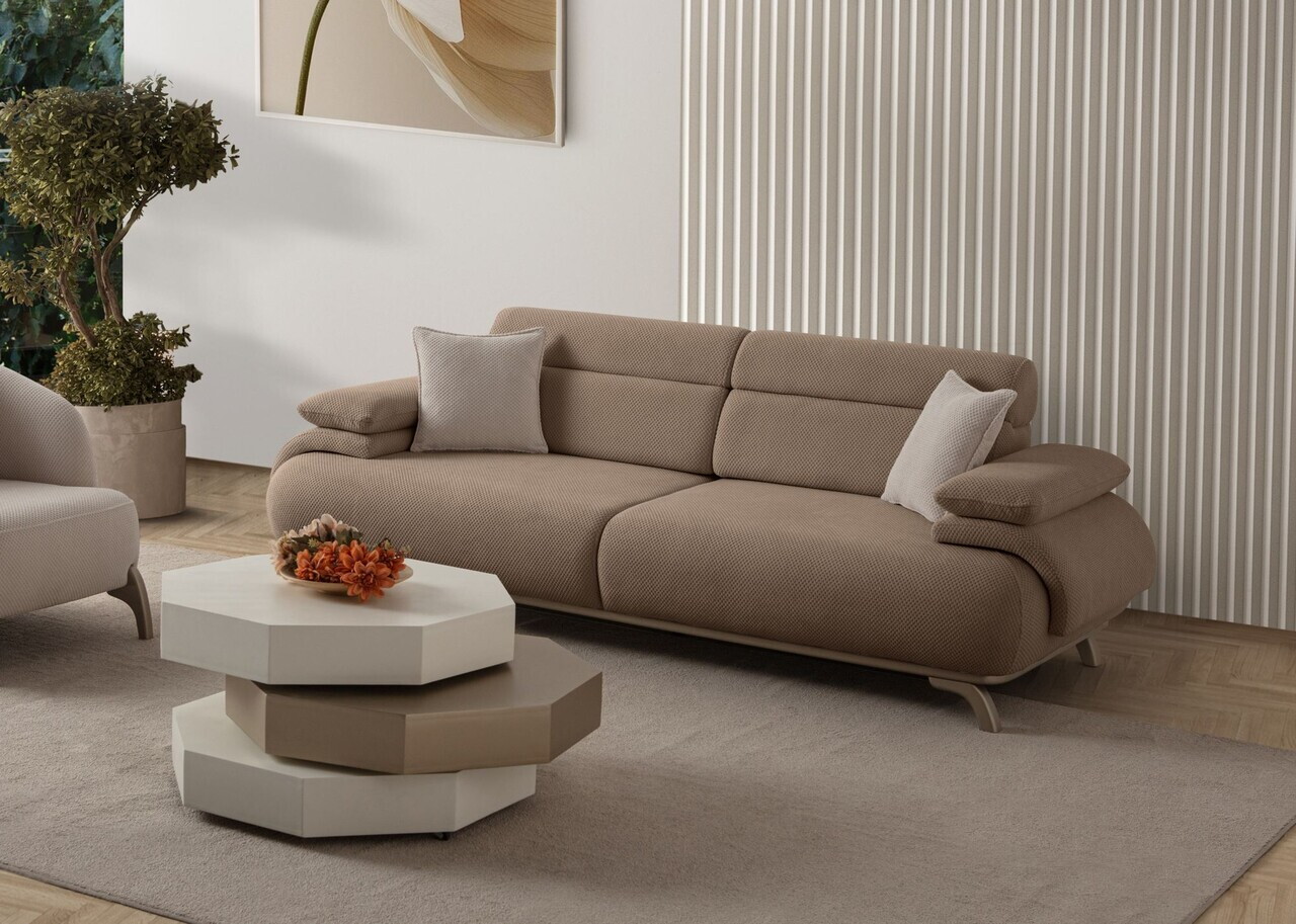 Canapea 3 locuri, Atelier del Sofa, 752EST1139, Lemn de carpen/PAL melaminat, Latte