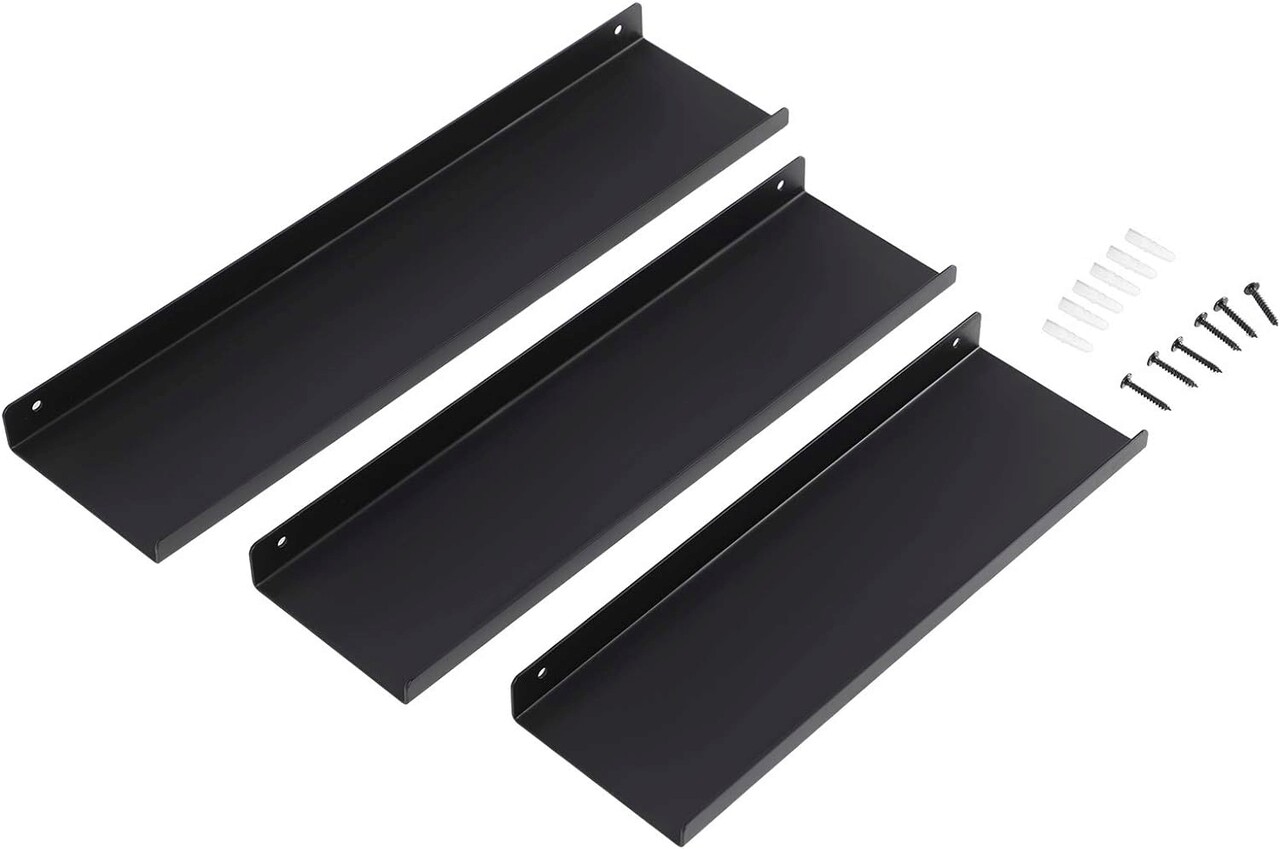 Set 3 rafturi de perete Industrial, Vasagle, 40x11x2.5 cm, otel, negru