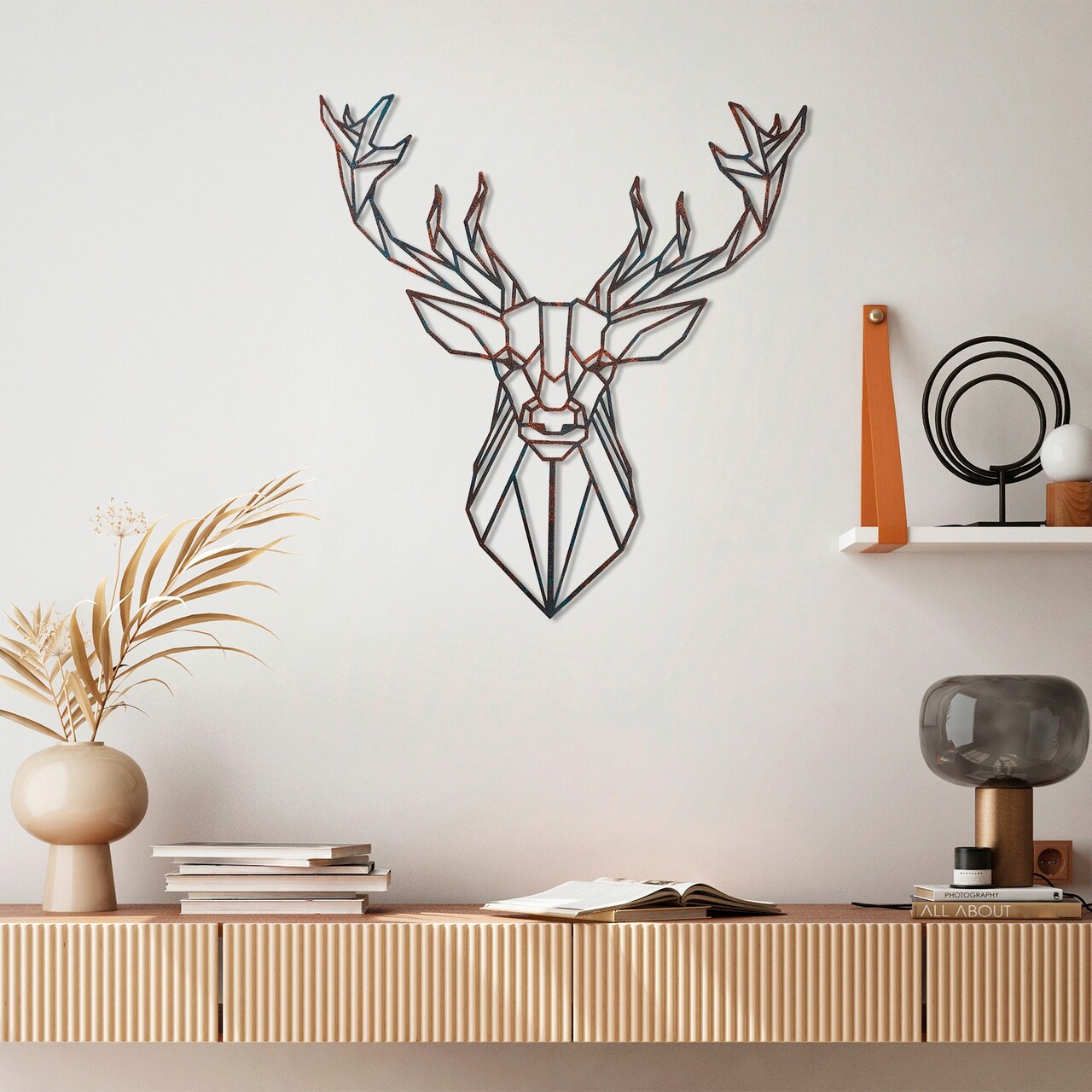 Decoratiune de perete, Deer, Metal, Latime: 60 cm / Inaltime: 65 cm, Multicolor - 1 | YEO