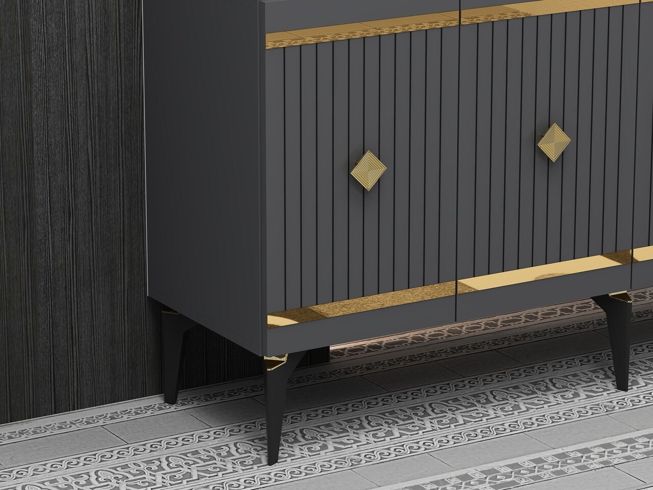 Consola, Hanah Home, Lenora, 150x79x40 cm, PAL , Antracit / Aur - view 4