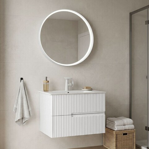 Set Dulap de Baie cu Chiuvetă și Oglindă (2 Piese), Hanah Home, Moonlight 70 v2, Alb mat