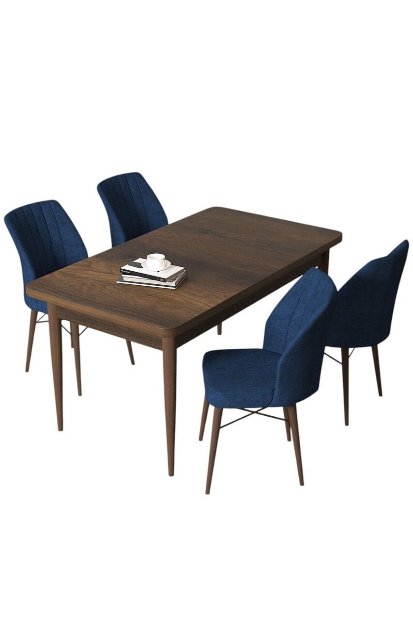 Set masă și scaune (5 bucăți), Hanah Home, Arp, Baroc / Albastru marin - view 2