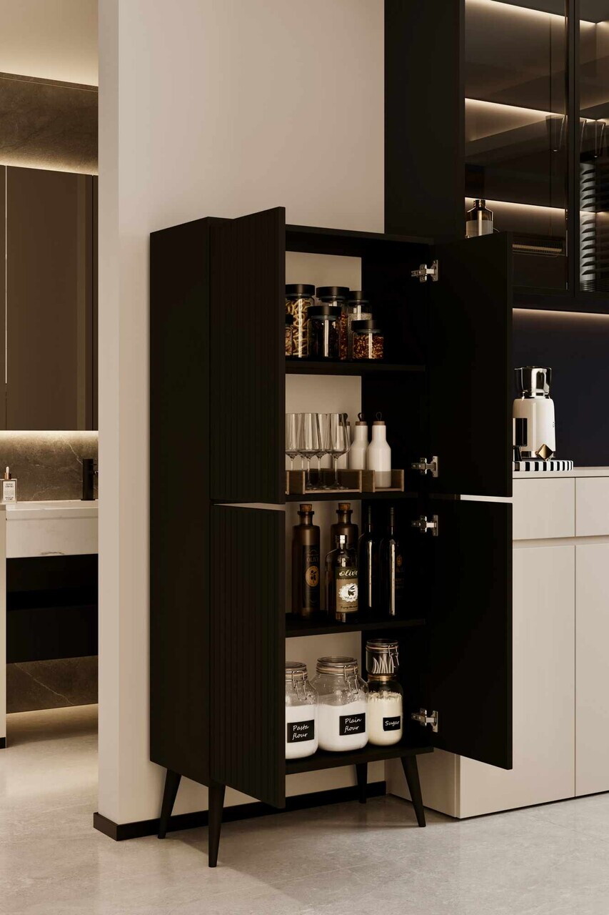 Dulap pentru bucatarie, Hanah Home, Capella, 69x158x32 cm, MDF, Negru - view 3