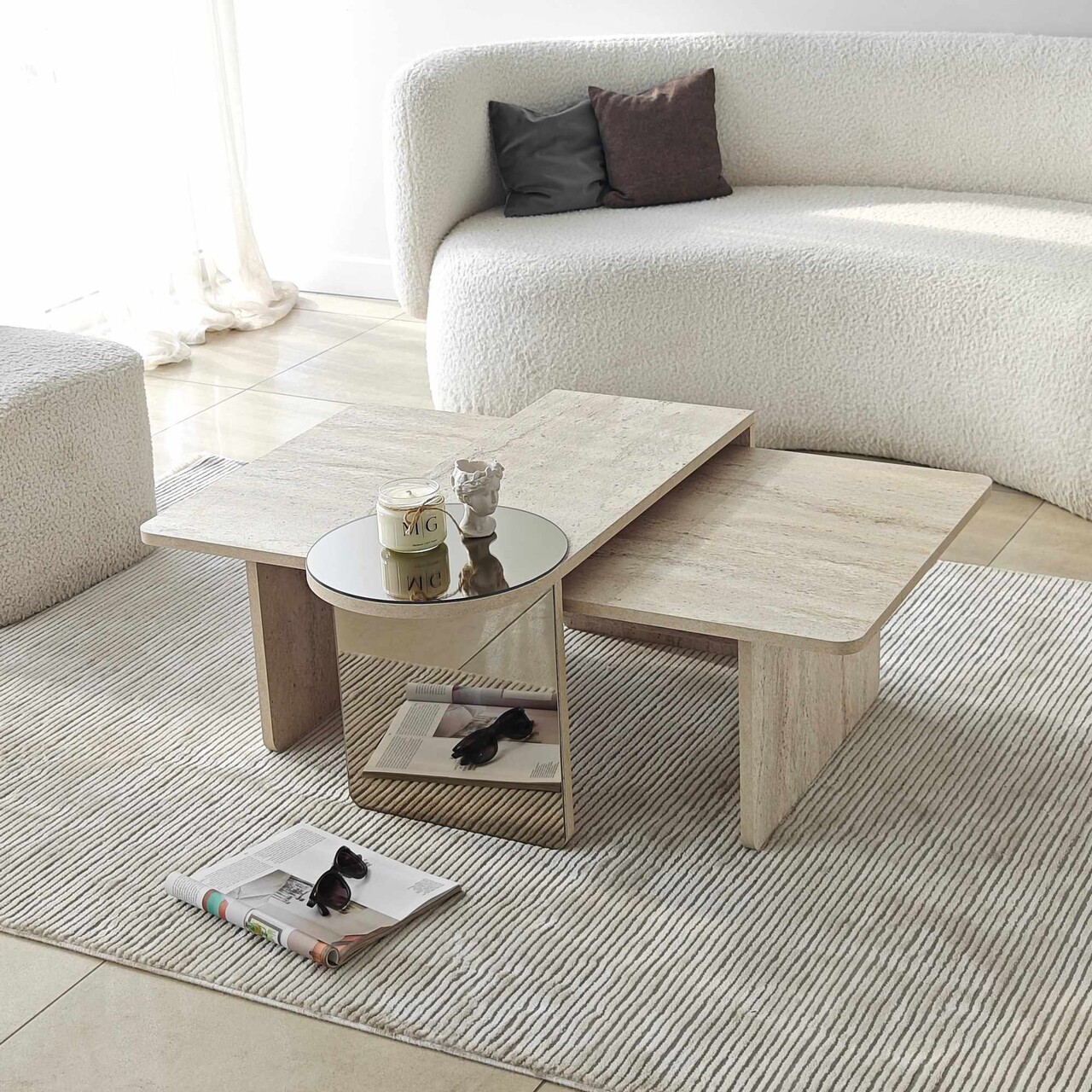 Set masute 2 piese, Hanah Home, Luna, PAL, Travertine / Bronze - imagine 8