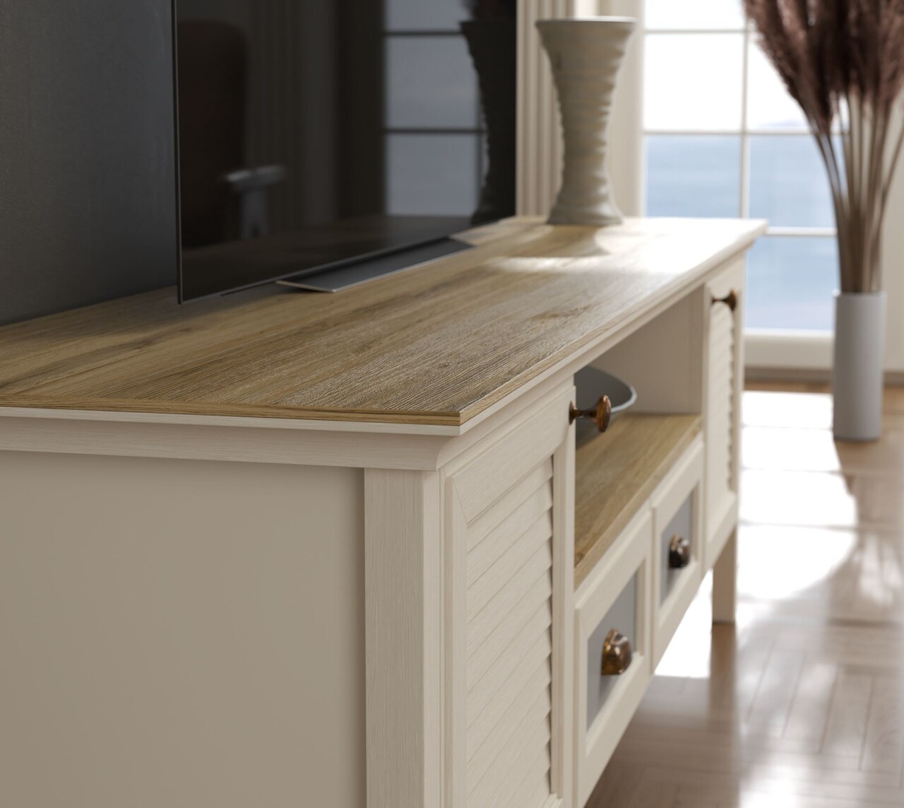 Comoda TV, Hanah Home, FRN-21011, 180.9x58x44.2 cm, PAL, Crem / Stejar / Gri - view 4