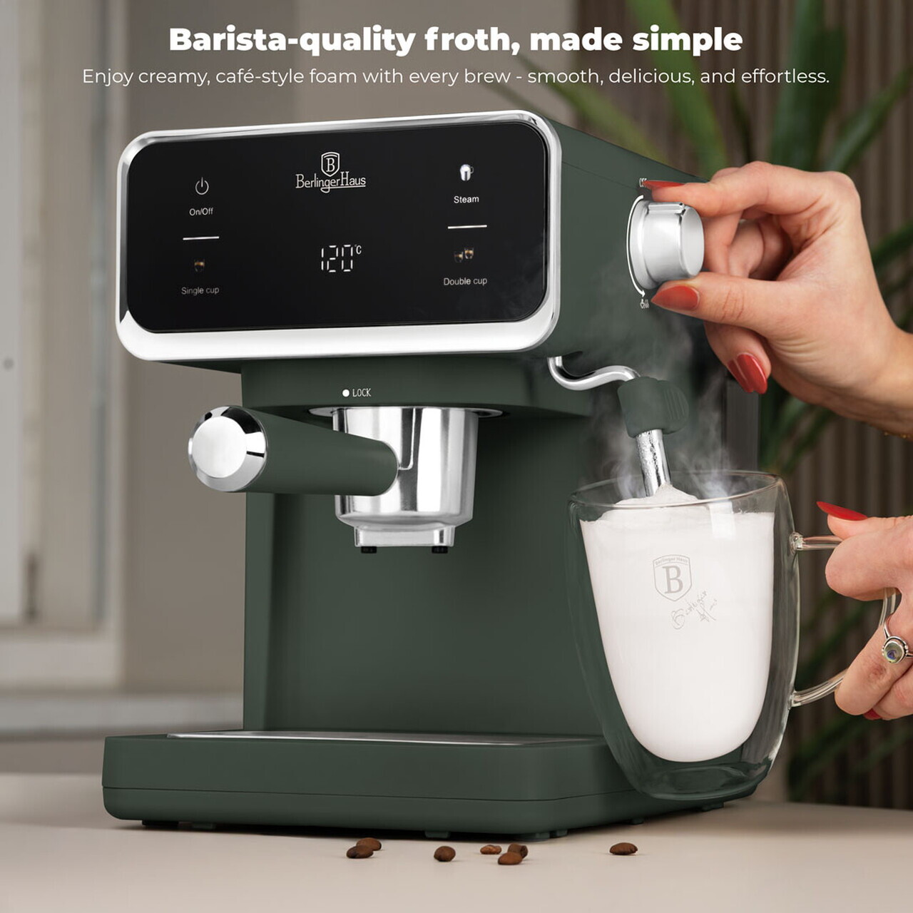 Espressor digital 3 in 1 Berlinger Haus, Matte Green, 950W, 21x25.9x28 cm, inox, verde mat - view 5
