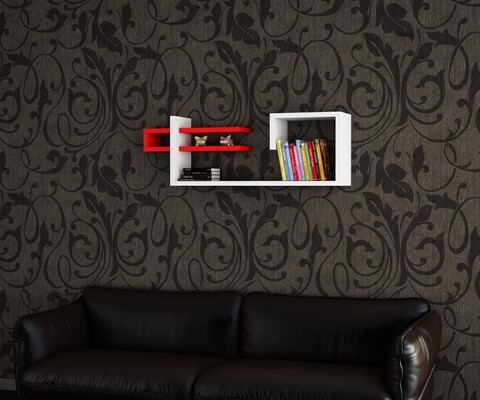 Raft pentru perete Stor, Woody Fashion, 90x19.5x30 cm, rosu/alb
