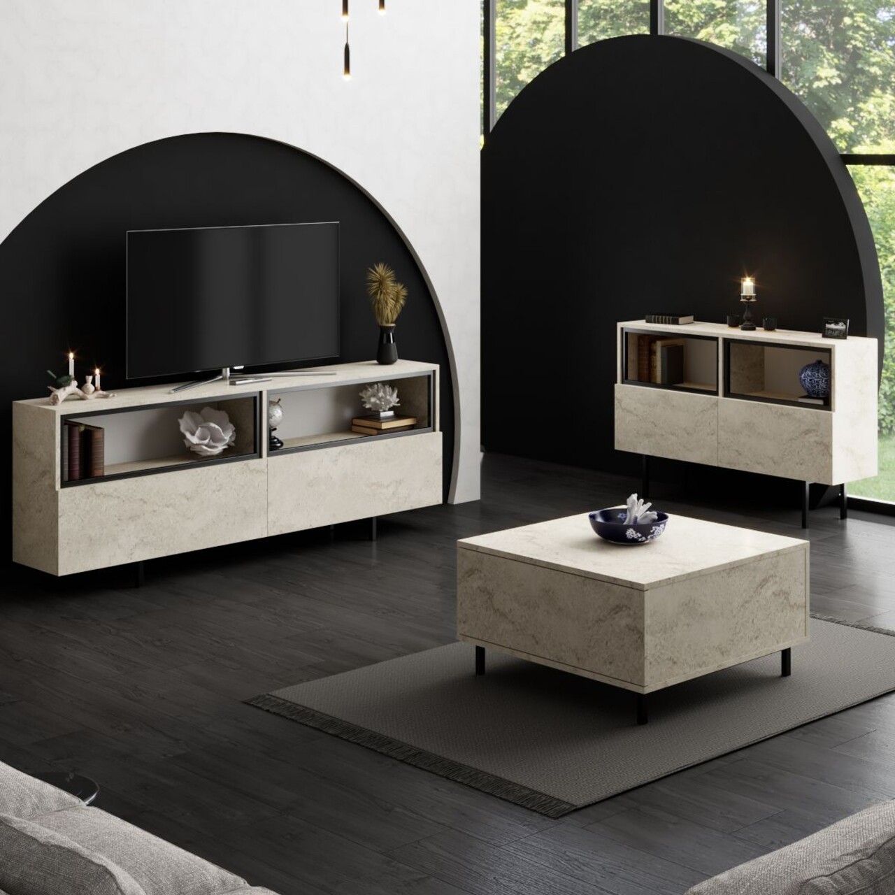 Comoda TV, Hanah Home, Ekol Up, 180x67x32 cm, Travertin - view 7